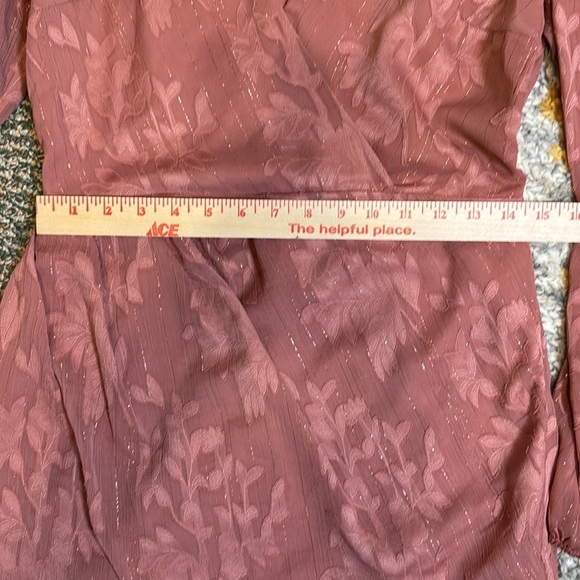 Lulus Mauve Long  Sleeved Floral Flirty Sparkly Lined Mini Dress Size M - Picture 11 of 16